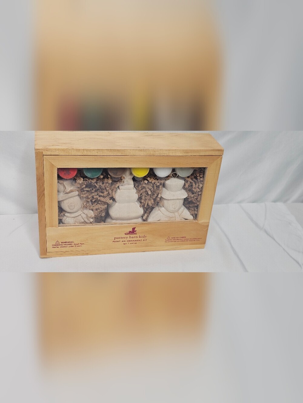 Pottery Barn Kids Wooden Paint An Ornament Kit Craft Christmas Tree Snowman NIB